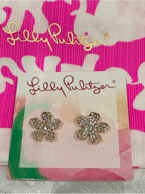 Lilly Pulitzer Gold Crystal Flower Stud Earrings .New